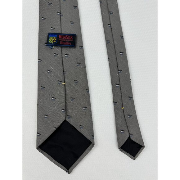 Wembley Wemsilk Grey Blue Geometric Pattern Tie 3.5 in Professional Necktie VTG - Picture 4 of 6